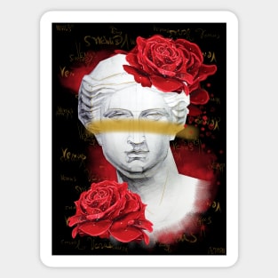 Venus head statue with a red roses flowers Sticker